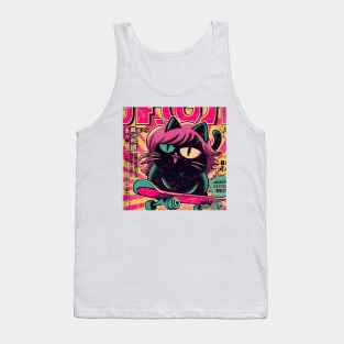 Pink Haired Black Cat Skater Girl Tank Top